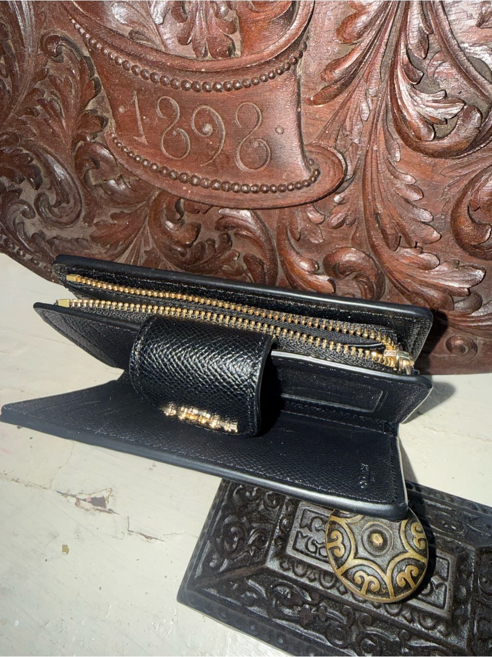 Coach Black Leather Wallet with Gold Logo - Picture 4 of 4